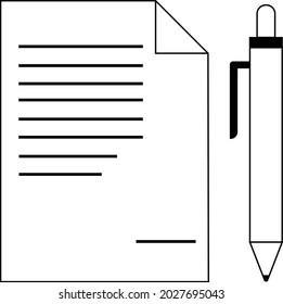 Document line icon. Paper outline symbol with pen. Contract file. Vector illustration isolated on white