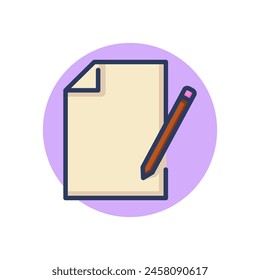 Icono de línea de documento. Papel con pluma, cuaderno, lápiz contorno de signo. Expediente, contrato, concepto de comunicación. Ilustración vectorial, elemento simbólico para Diseño web y App