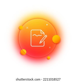 Icono de línea de documento. Documento con lápiz, manuscrito, escritura a mano, documentación, gestión de archivos. Concepto de negocio. Estilo de glasmorfismo. Icono de línea de vector para negocios y publicidad.