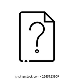 Document line icon. Question mark,unknown, accounting, stocks, savings, calculator, distribution,finance, business, income, savings, profit. finance concept. Vector black line icon on white background