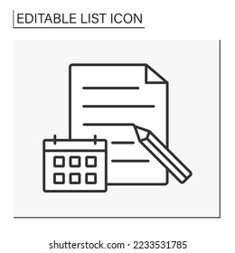  Document line icon. Schedule. Event list. Planning.List concept. Isolated vector illustration. Editable stroke