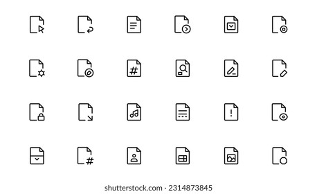 Conjunto de iconos de línea de documento. Colección de símbolos Documents. Iconos de documentos diferentes. Icono de contorno.
