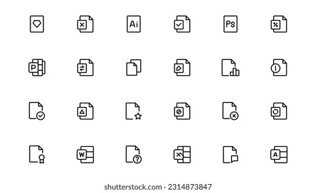 Document line icon set. Documents symbol collection. Different documents icons. Outline icon .
