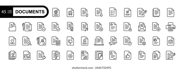 Document line icon set. Documents symbol collection. Different documents icons vector illustration	