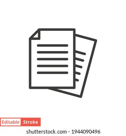 Icono de línea de documento. Estilo de contorno simple. Nota, información, papel, hoja, pictograma, contrato, concepto de copia. Archivo de página, lista ilustración de vector de texto aislada para diseño web. EPS de trazo editable 10.
