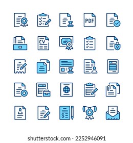 Document line icons. Blue color. Vector line icons set