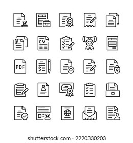 Iconos de línea de documento. Símbolos de esquema. Conjunto de iconos de línea de vector