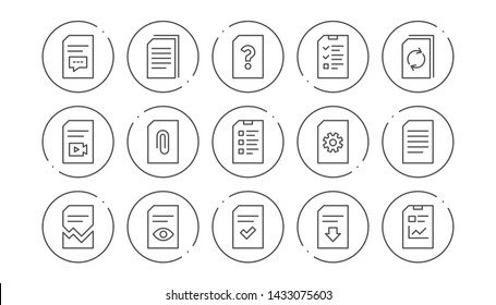 Document line icons. Report, Checklist and Download file. Read message linear icon set. Line buttons with icon. Editable stroke. Vector