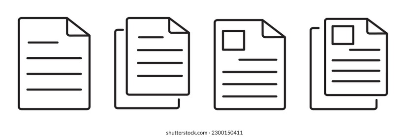Conjunto de iconos de línea de documento. Icono de papel, documento, vector de contorno. Ilustración vectorial.