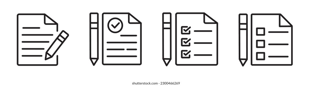 Conjunto de iconos de línea de documento. Icono de vector de esquema de negocio, documento, papel. Ilustración vectorial.