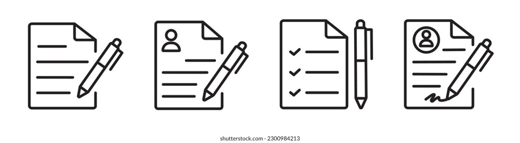 Document line icons set. Paper document, folded paper and outline document vector icon. Vector illustration.
