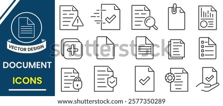 Document line icons, vector set. File, page, form, report, list, checkmark icon design for web, app, logo. Vector illustration.