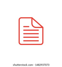 Document Line Red Icon On White Background. Red Flat Style Vector Illustration.