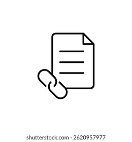 Document with link attachment, simple icon symbol for connected data sharing