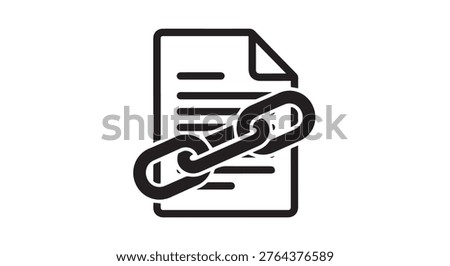 Document link icon silhouette, digital file with chain link and hyperlink vector illustration.