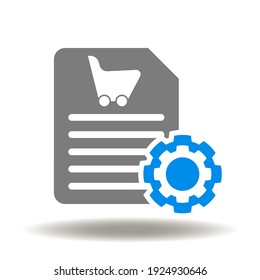 Document list with gear and shopping basket vector icon. Procurement management symbol.