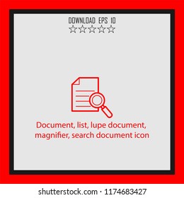 Document, list, lupe document  line icon