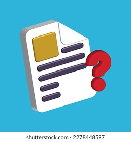 document list question mark icon 3d render concept for warning or caution alert messages on letter.