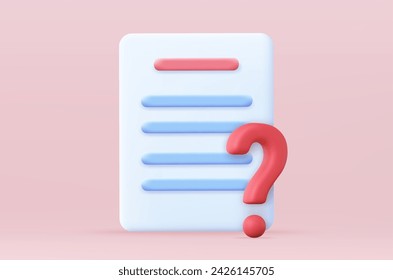 document list with question mark icon. concept for warning or caution alert messages on letter. 3D rendering, Vector illustration