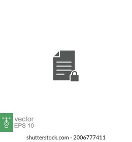 Document lock icon, secure file confidential folder, privacy. Security contract. Web Cyber lock sign. Private protection symbol. solid style. vector illustration design on white background. EPS 10