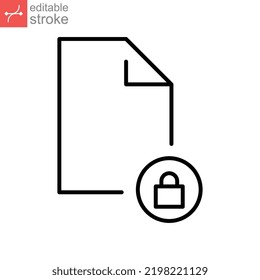 Document lock icon, secure file confidential folder, privacy. Security contract. Web Cyber lock sign. Private protection symbol. Editable stroke. vector illustration design on white background EPS 10