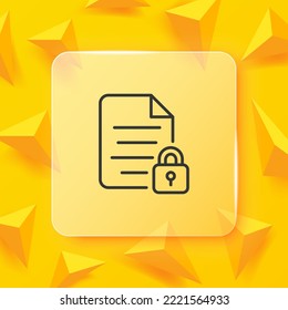 Dokument mit Schloss-Zeilensymbol. Dateiverwaltung, eingeschränkter Zugriff, Privatsphäre, persönliche Daten, private Informationen, geheimes Archiv, Dokumentation. Geschäftskonzept. Glasmorphismus-Stil