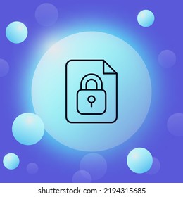 Document with lock line icon. Private, personal information, protection, confidential data, restricted access. Privacy concept. Glassmorphism style. Vector line icon for Business and Advertising.