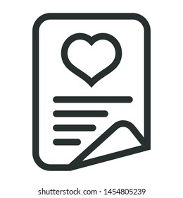 document with love - minimal line web icon. simple vector illustration. concept for infographic, website or app.