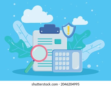 document with lupe and calculator of risk management theme