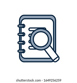 Document and lupe half line half color style icon design, Data archive storage organize business office and information theme Vector illustration