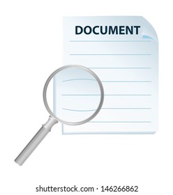 document and magnification glass isolated