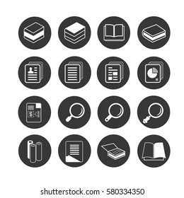 document and magnifier glass icon in circle buttons