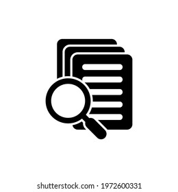 Document with magnifier loupe business concept. Scrutiny document plan icon in flat style. Review statement vector illustration on white isolated background.