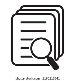 Document with magnifier loupe business concept. File search icon, document search, vector isolated.