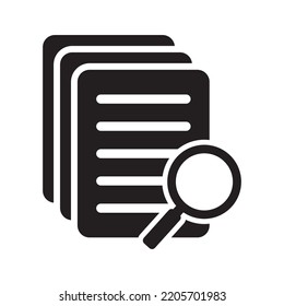 Document With Magnifier Loupe Business Concept. Scrutiny Document Plan Icon In Flat Style. Review Statement Vector Illustration On White Isolated Background.