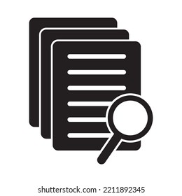 Document With Magnifier Loupe Business Concept. Scrutiny Document Plan Icon In Flat Style. Review Statement Vector Illustration On White Isolated Background.