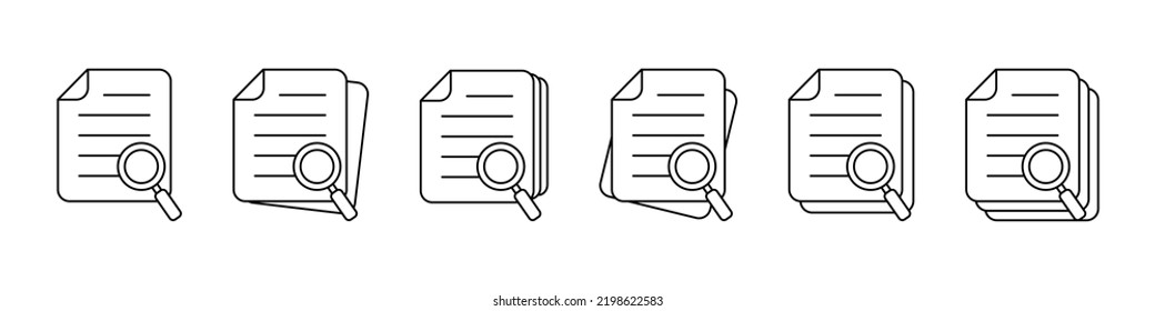 Document with magnifier loupe thin line icon, business concept. File search icon, document search, vector isolated.