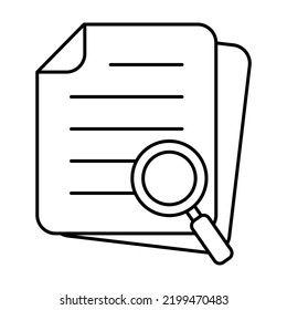 Document with magnifier loupe thin line icon, business concept. File search icon, document search, vector isolated.