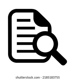 Document with magnifying glass. Document control and search icon.