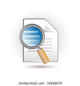 ícone documento e lente de aumento