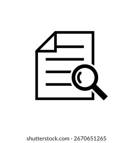Document and magnifying glass icon. Black color outline icon on white background.