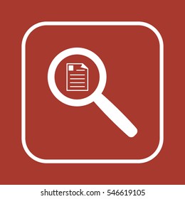 Document in magnifying glass icon.  Flat design.