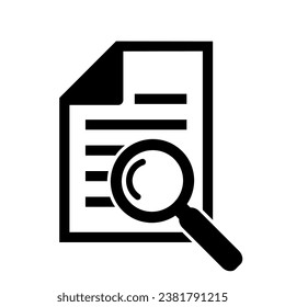 Document with magnifying glass. Icon of kintroli and document search.