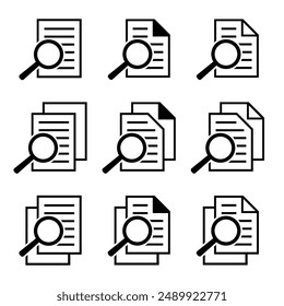 Document with magnifying glass. Icon of kintroli and document search.