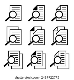 Document with magnifying glass. Icon of kintroli and document search.