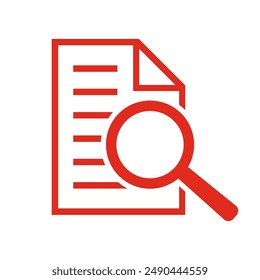Document with magnifying glass. Icon of kintroli and document search.