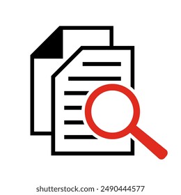 Document with magnifying glass. Icon of kintroli and document search.