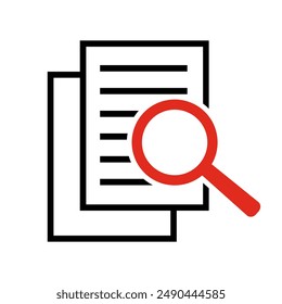 Document with magnifying glass. Icon of kintroli and document search.