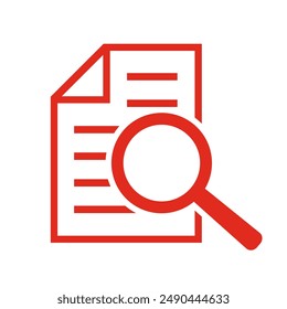 Document with magnifying glass. Icon of kintroli and document search.