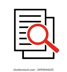 Document with magnifying glass. Icon of kintroli and document search.